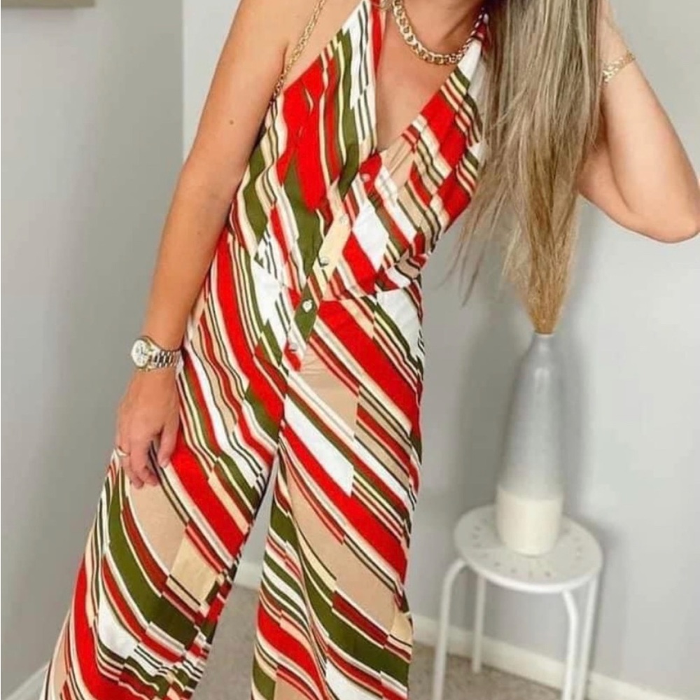 Peach Love California Multicolor Striped Jumpsuit